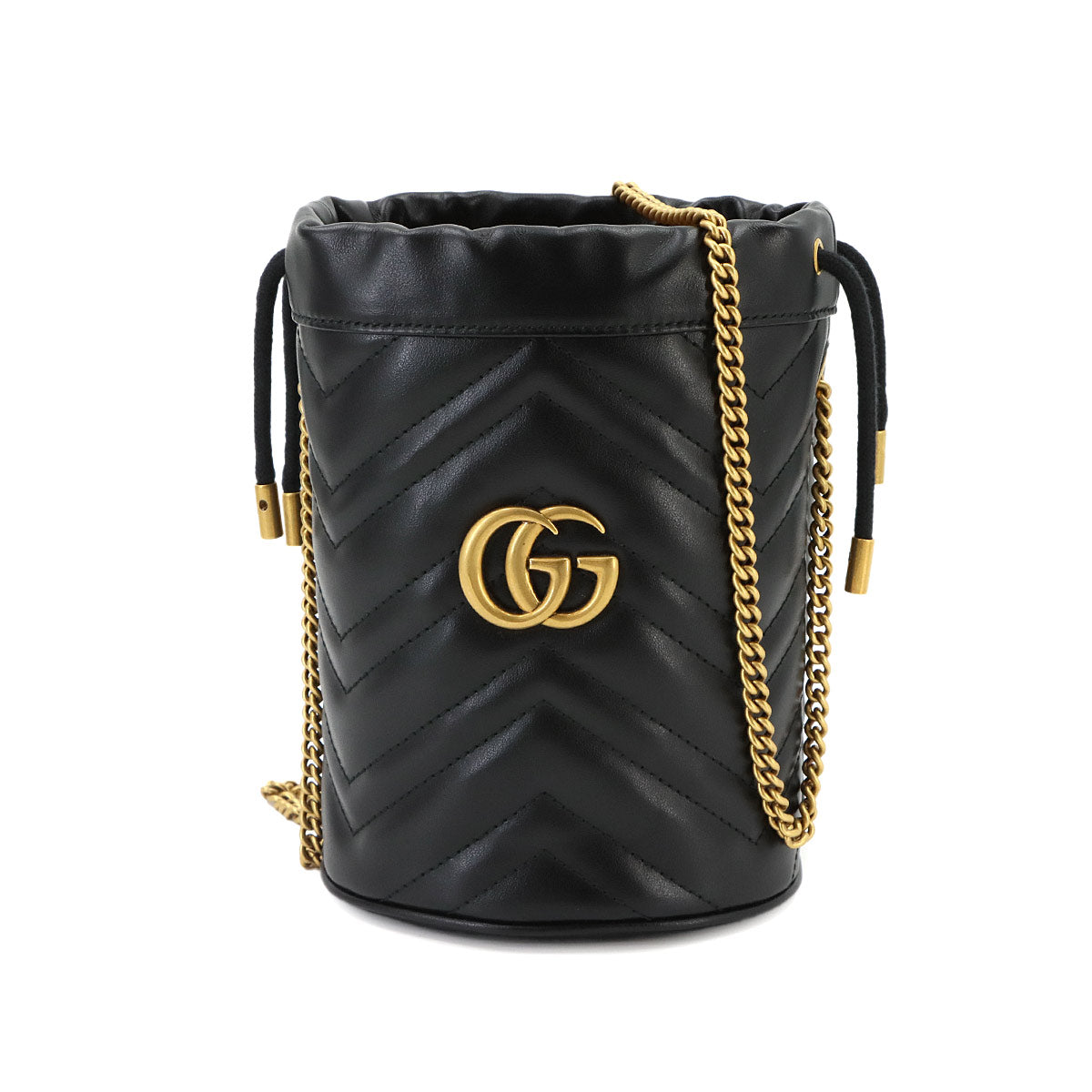 GG Marmont Mini Bucket Chain Shoulder Bag Leather Black 575163