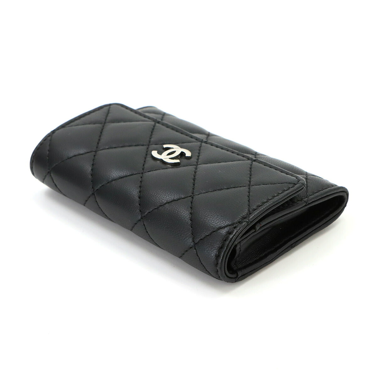 Matelasse Card Case Leather Black Purse