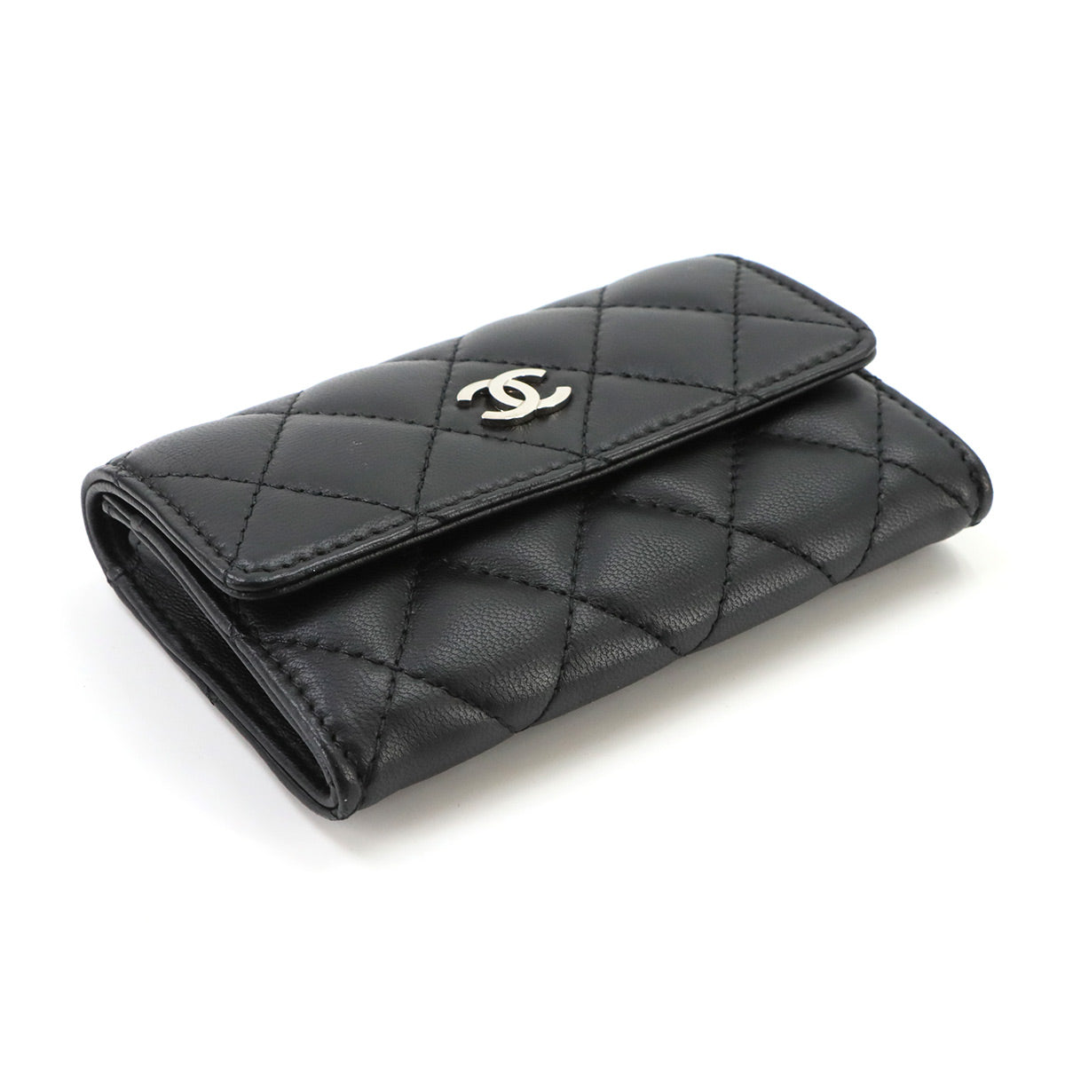 Matelasse Card Case Leather Black Purse