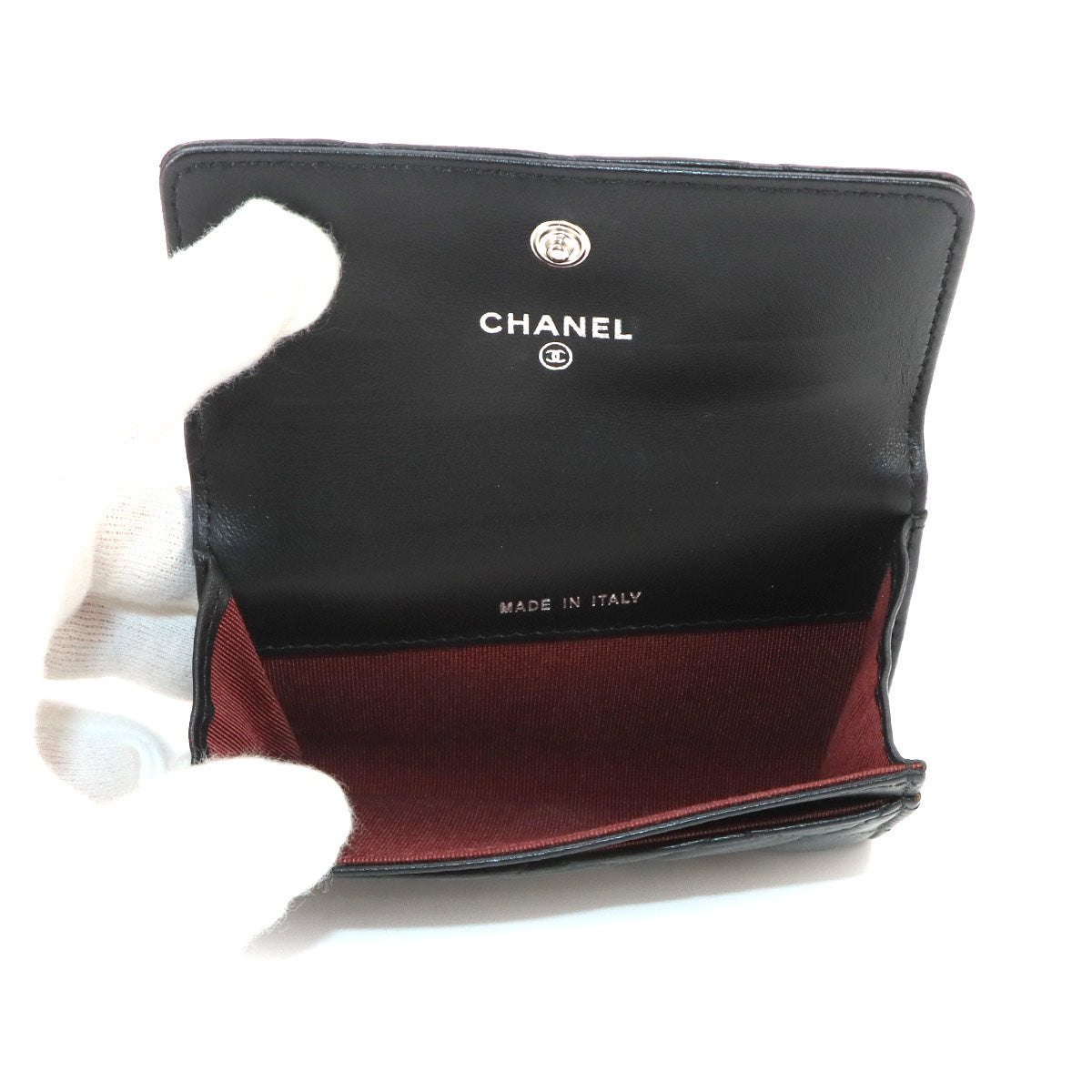 Matelasse Card Case Leather Black Purse