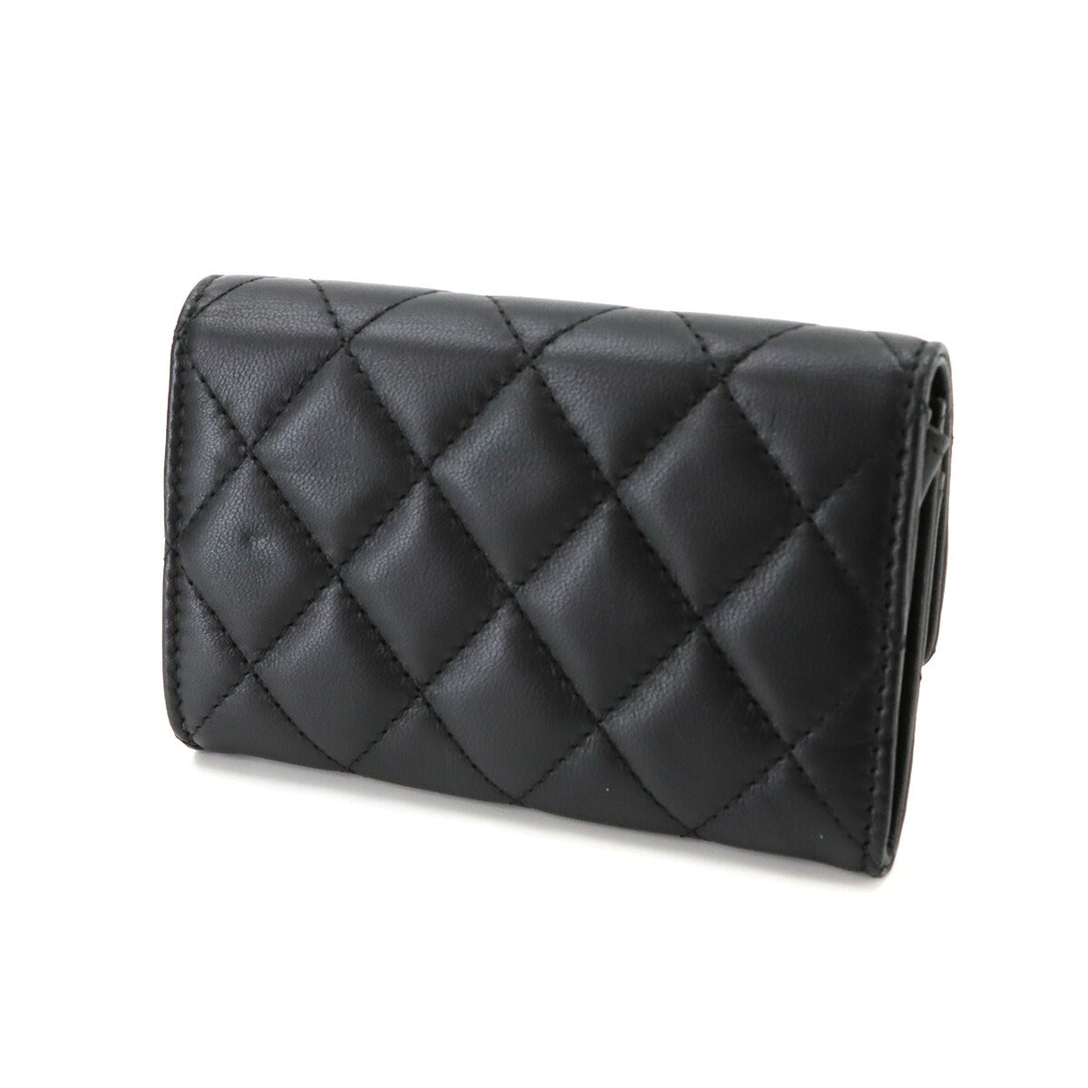 Matelasse Card Case Leather Black Purse