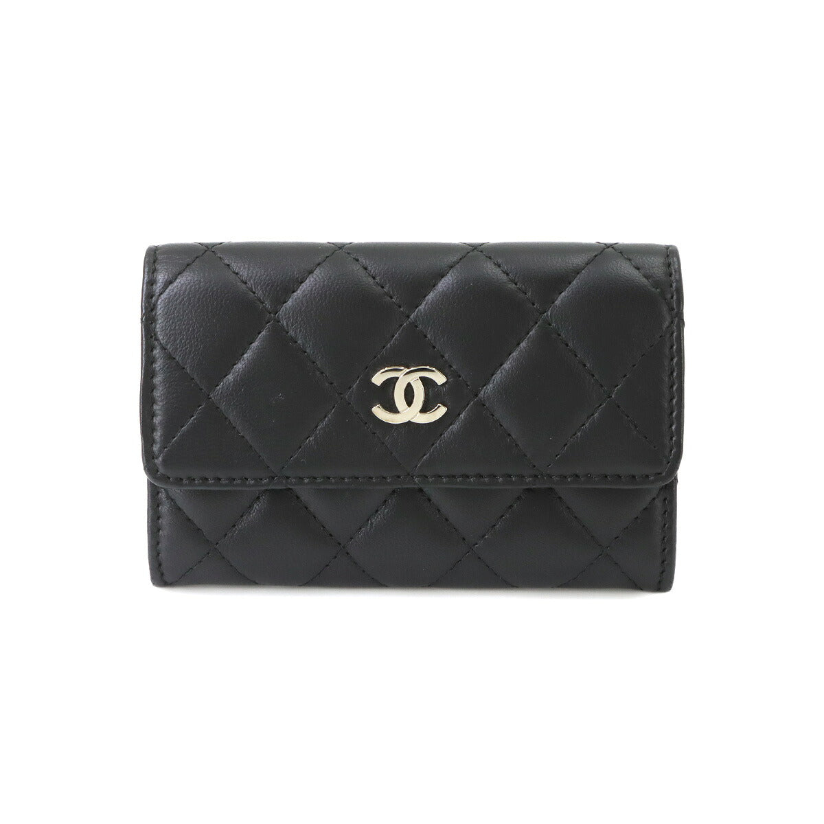 Matelasse Card Case Leather Black Purse