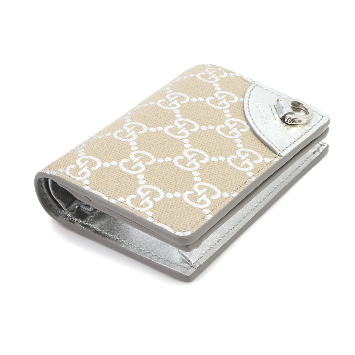 GG Emblem Wallet PVC Leather Beige Silver 820692