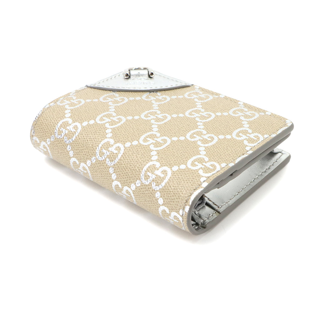 GG Emblem Wallet PVC Leather Beige Silver 820692