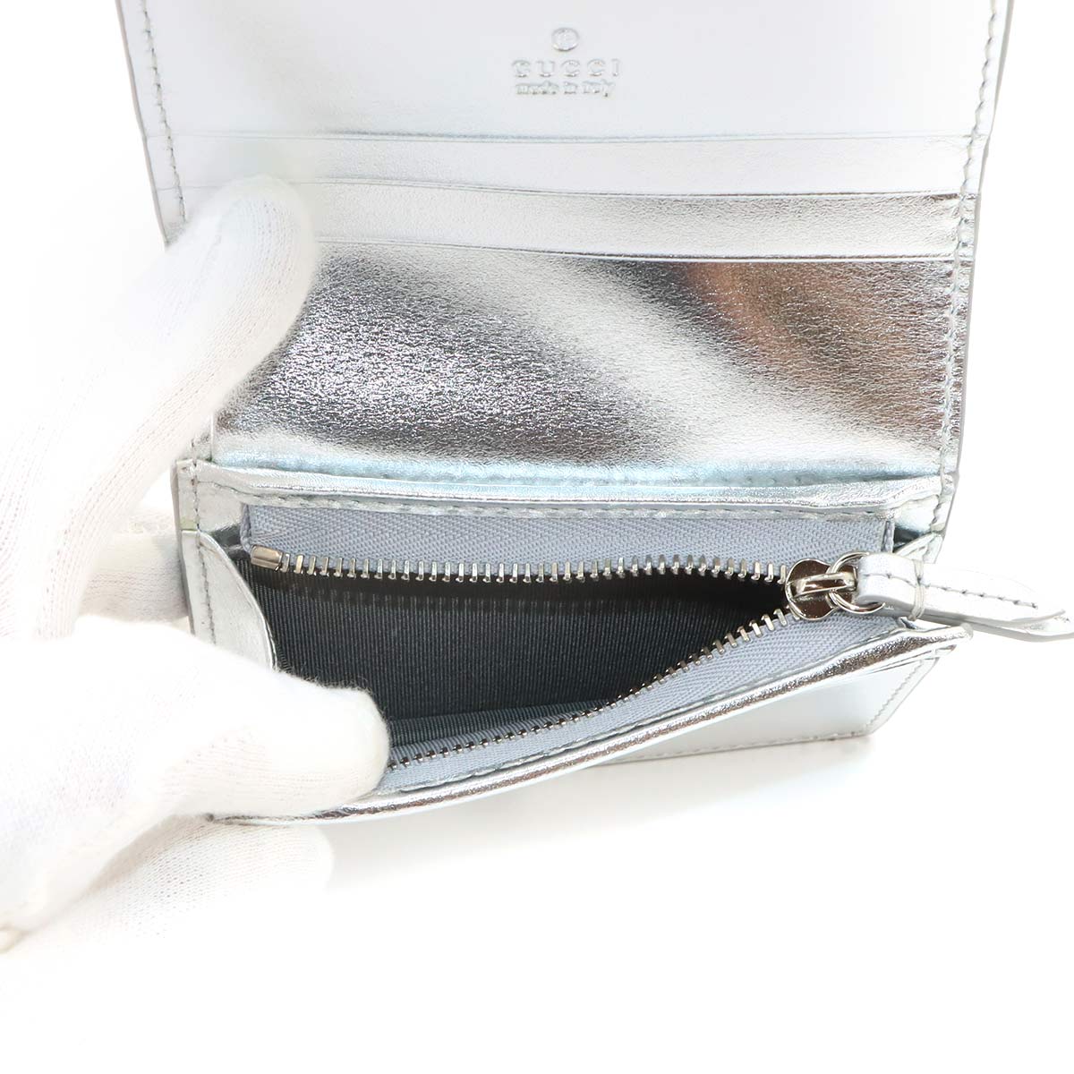 GG Emblem Wallet PVC Leather Beige Silver 820692