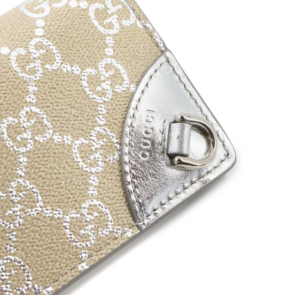 GG Emblem Wallet PVC Leather Beige Silver 820692