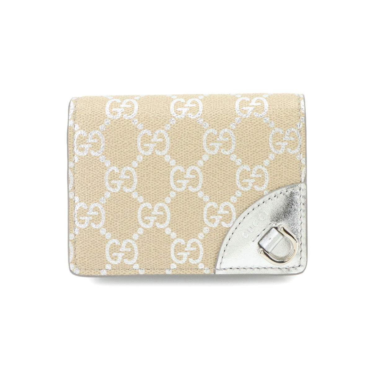 GG Emblem Wallet PVC Leather Beige Silver 820692
