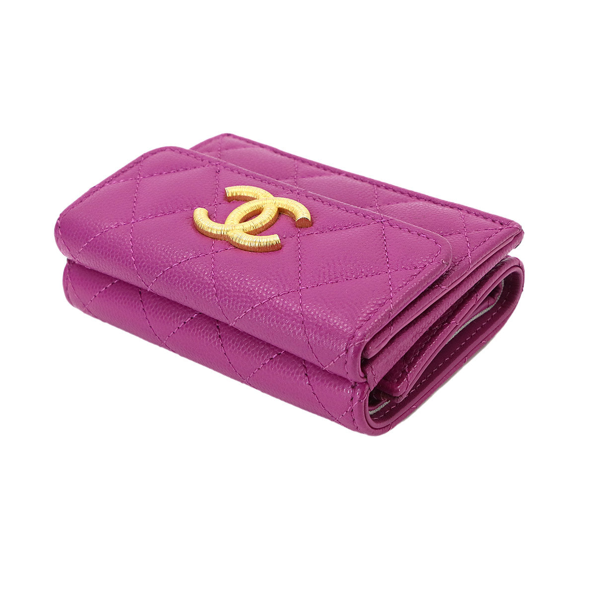 Matelasse Compact Wallet Leather Purple AP3518