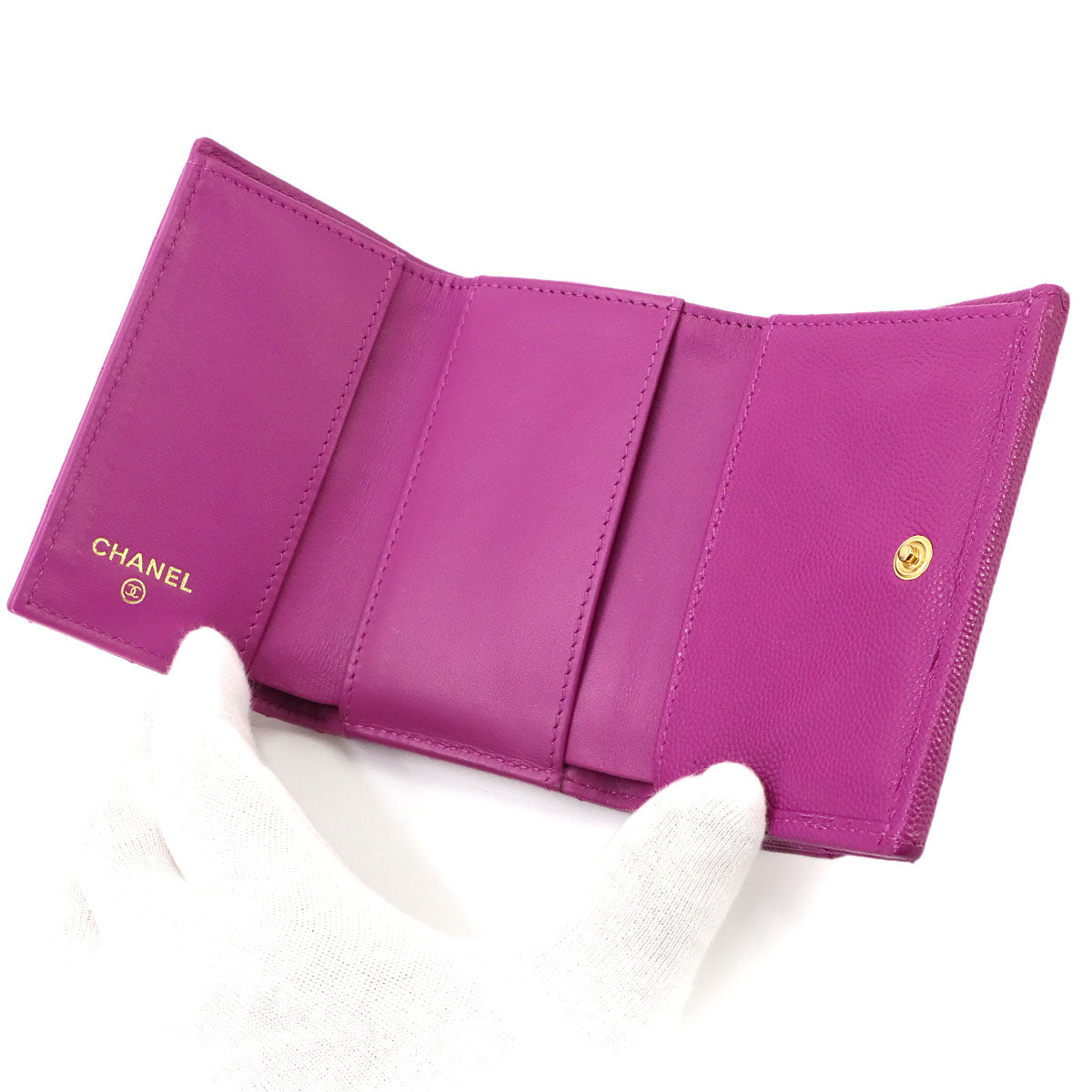 Matelasse Compact Wallet Leather Purple AP3518