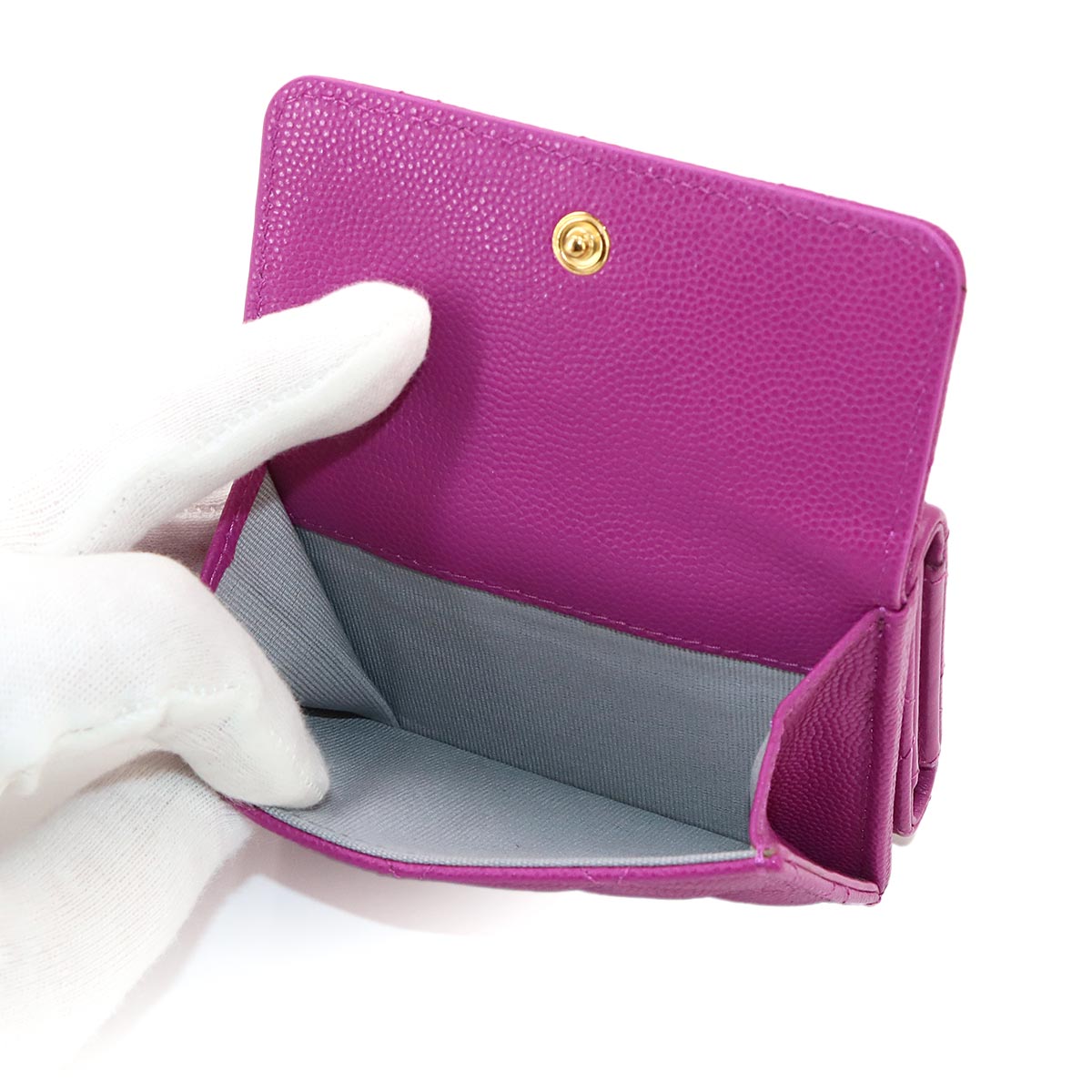 Matelasse Compact Wallet Leather Purple AP3518