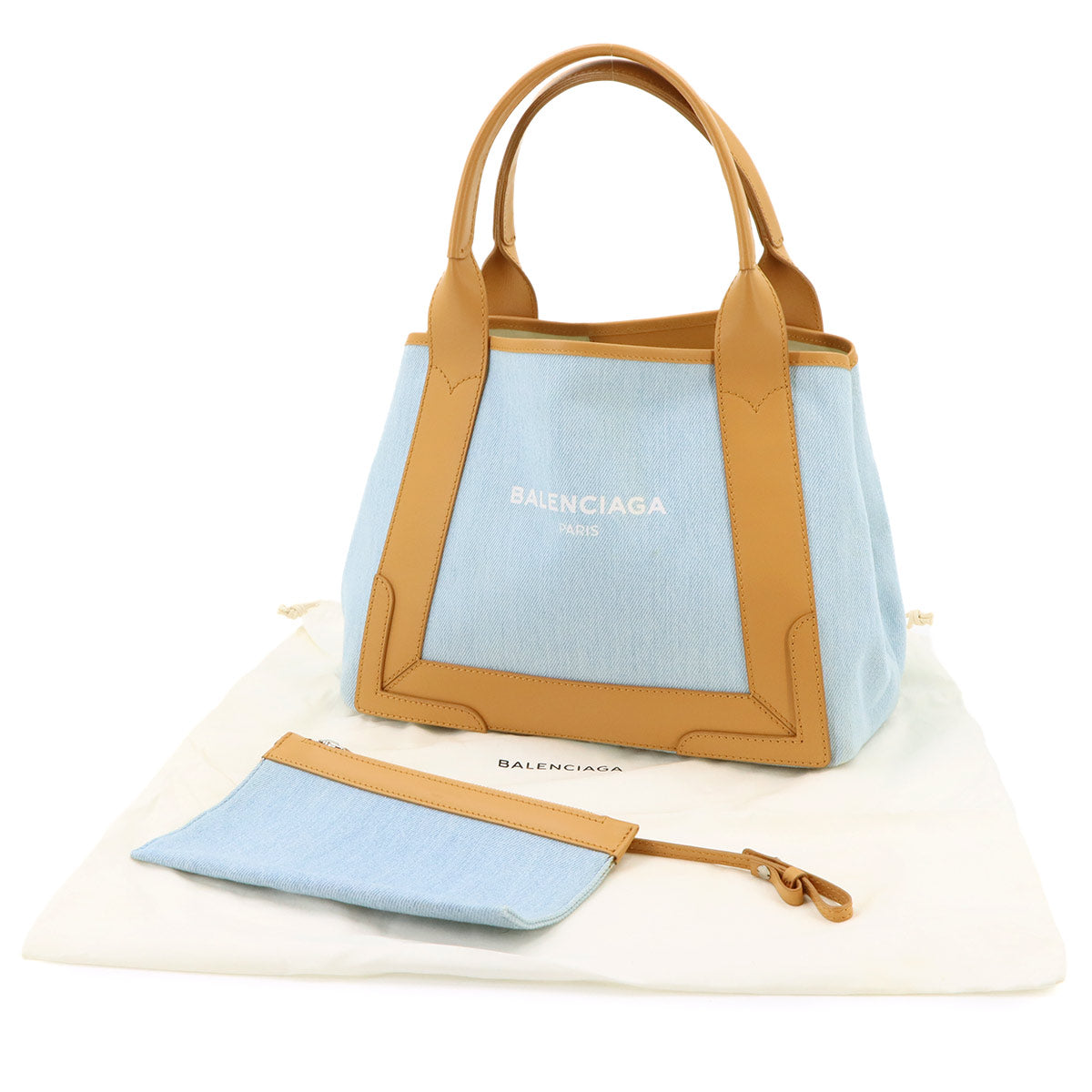 Navy Cabas Small Tote Bag Denim Leather Blue Brown 339933