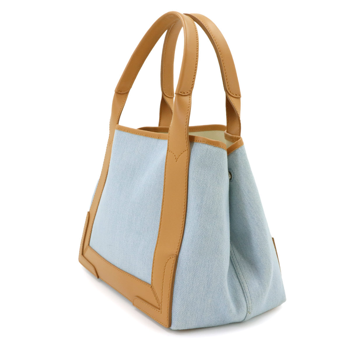 Navy Cabas Small Tote Bag Denim Leather Blue Brown 339933