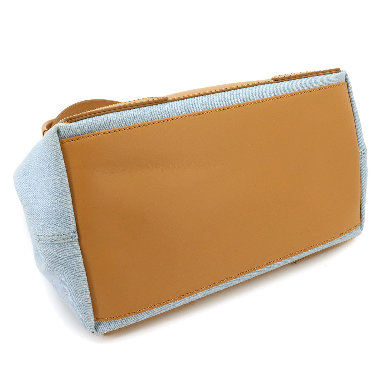 Navy Cabas Small Tote Bag Denim Leather Blue Brown 339933
