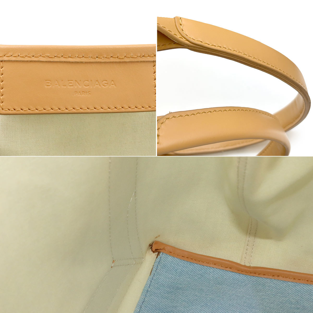 Navy Cabas Small Tote Bag Denim Leather Blue Brown 339933