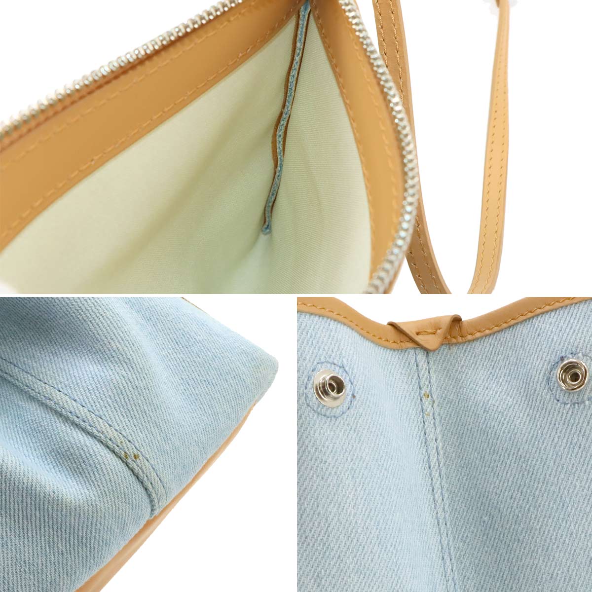 Navy Cabas Small Tote Bag Denim Leather Blue Brown 339933