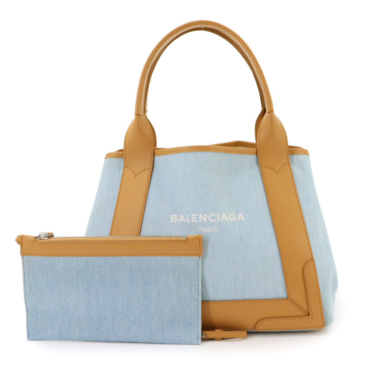 Navy Cabas Small Tote Bag Denim Leather Blue Brown 339933