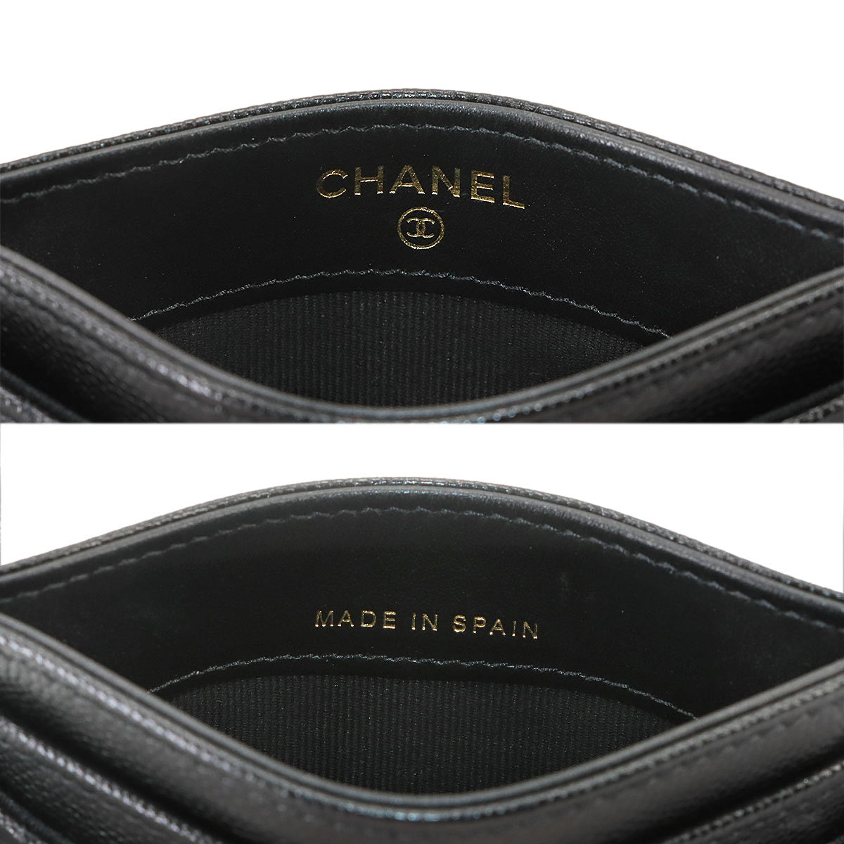 Matelasse Card Case Leather Black Purse