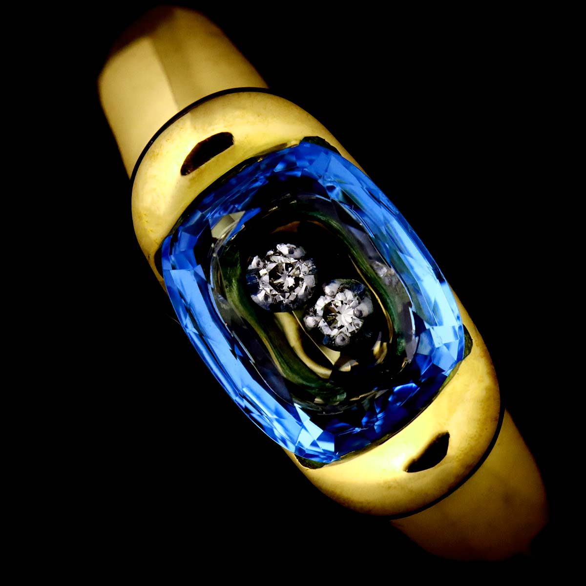 Blue Topaz Diamond Ring 18K YG 750 Size4.75-5(US)