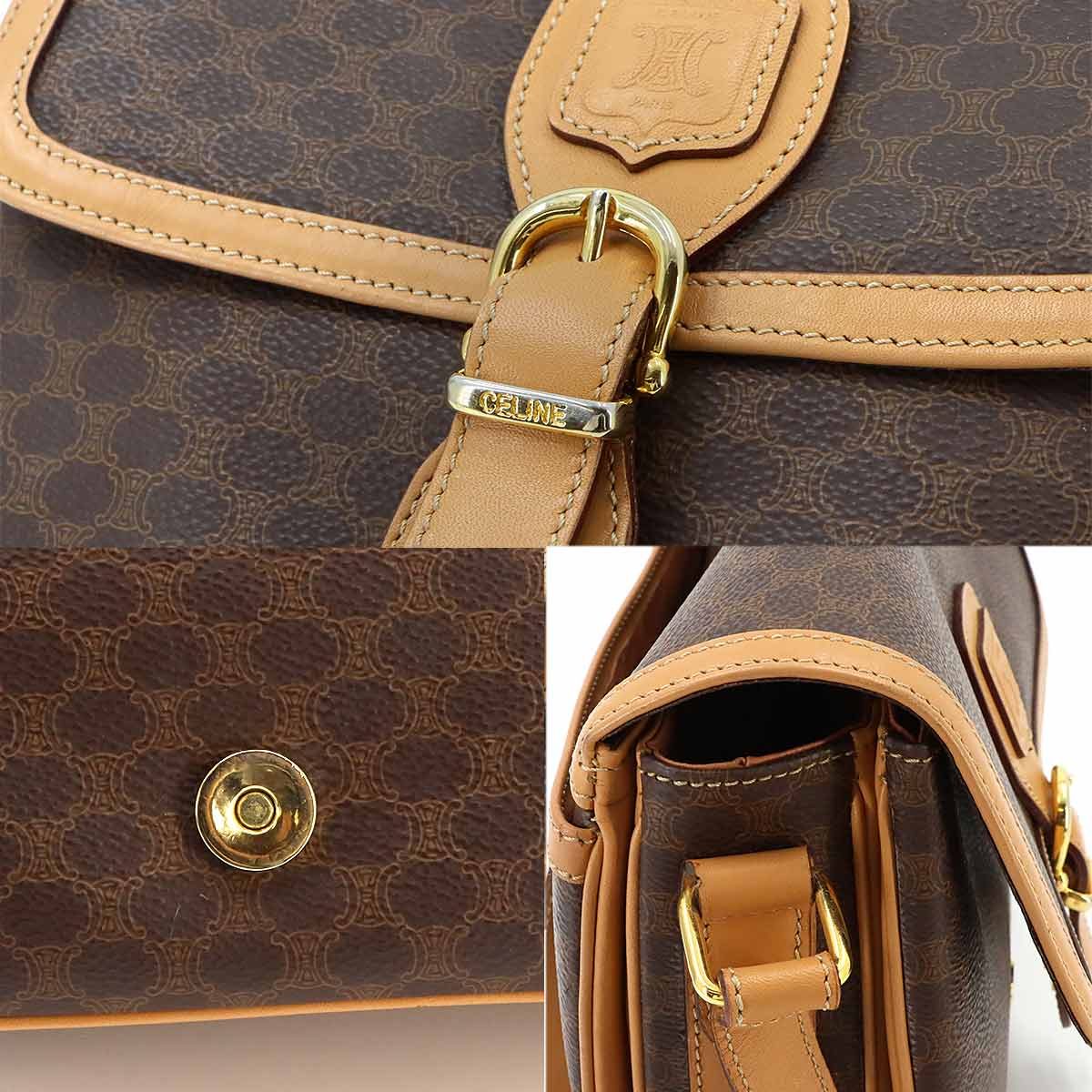 Macadam Shoulder Bag Leather PVC Brown Vintage Purse