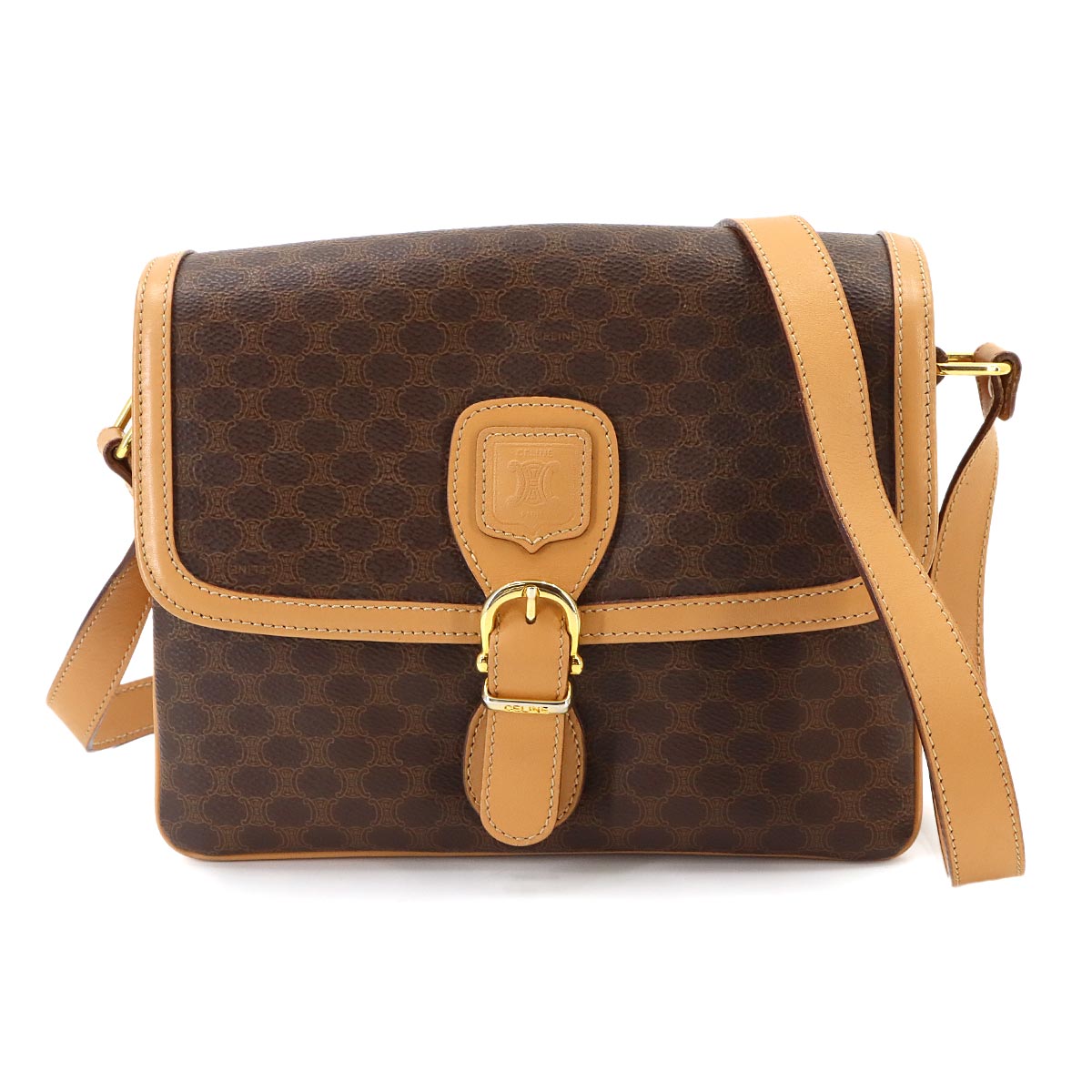 Macadam Shoulder Bag Leather PVC Brown Vintage Purse
