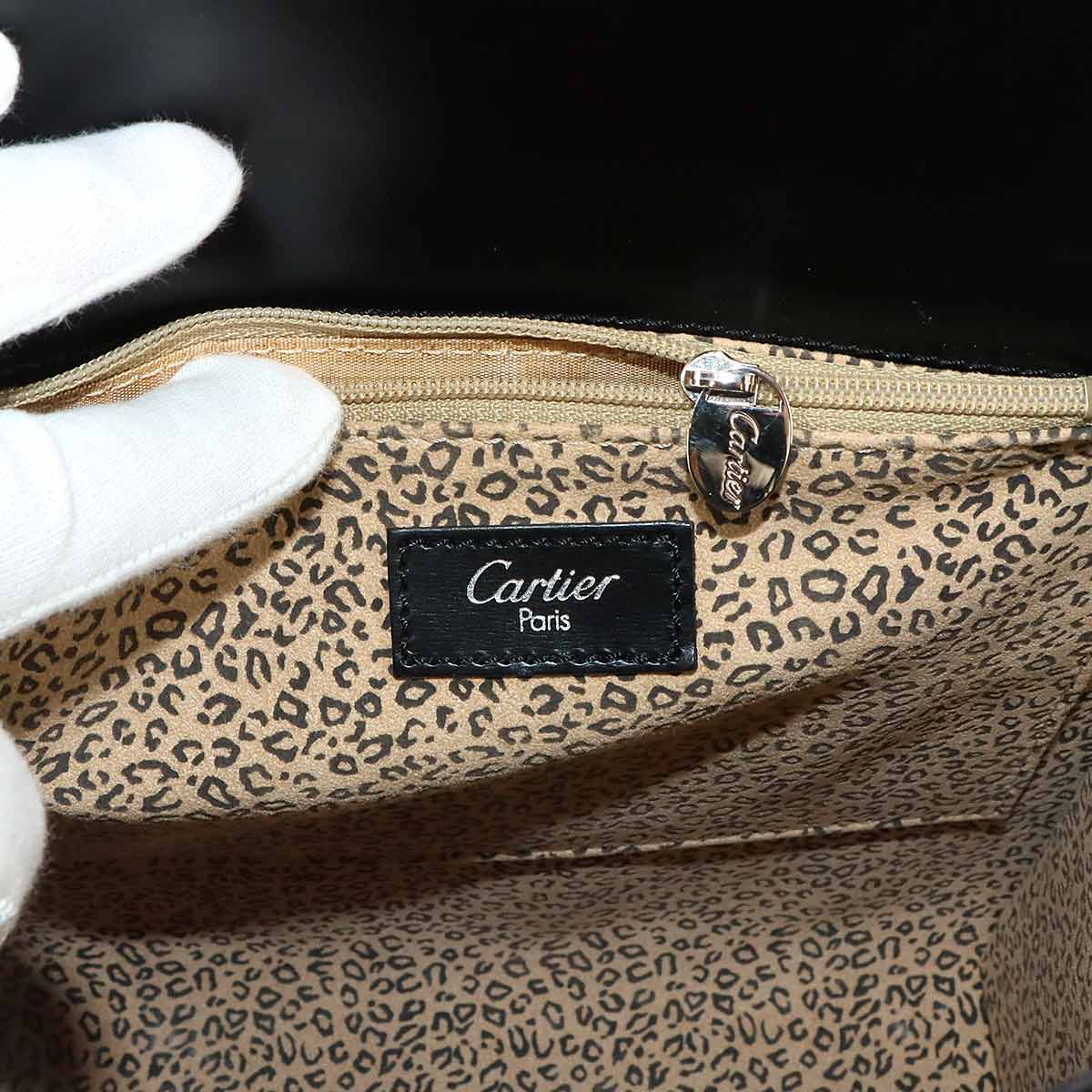 Panthere Hand Bag Leather Black Purse