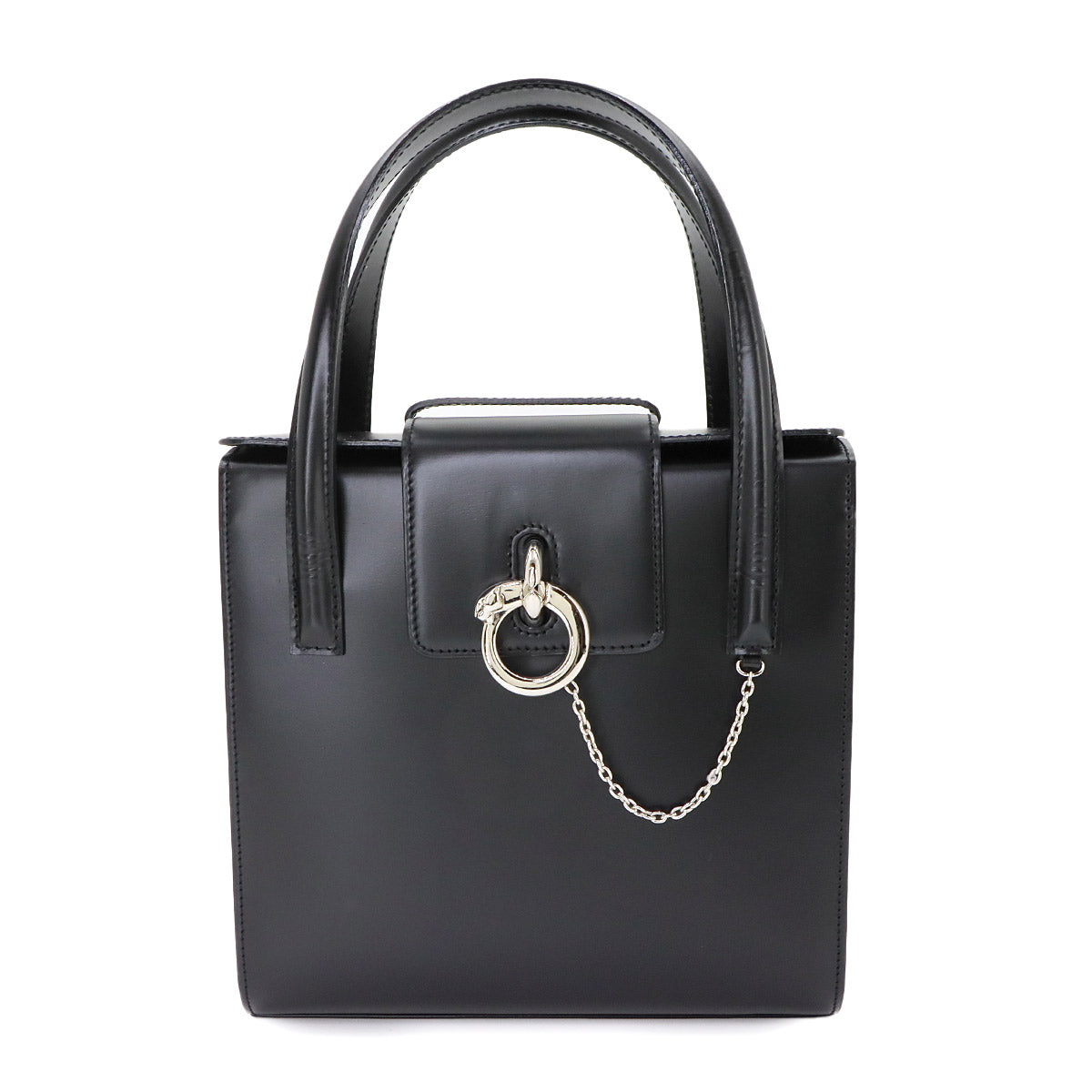 Panthere Hand Bag Leather Black Purse