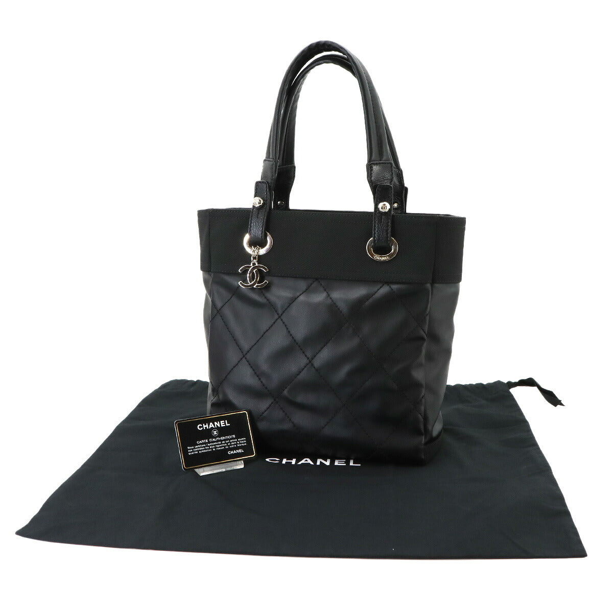 Paris Biarritz PM Tote Bag PVC Nylon Leather Black A34208 Purse