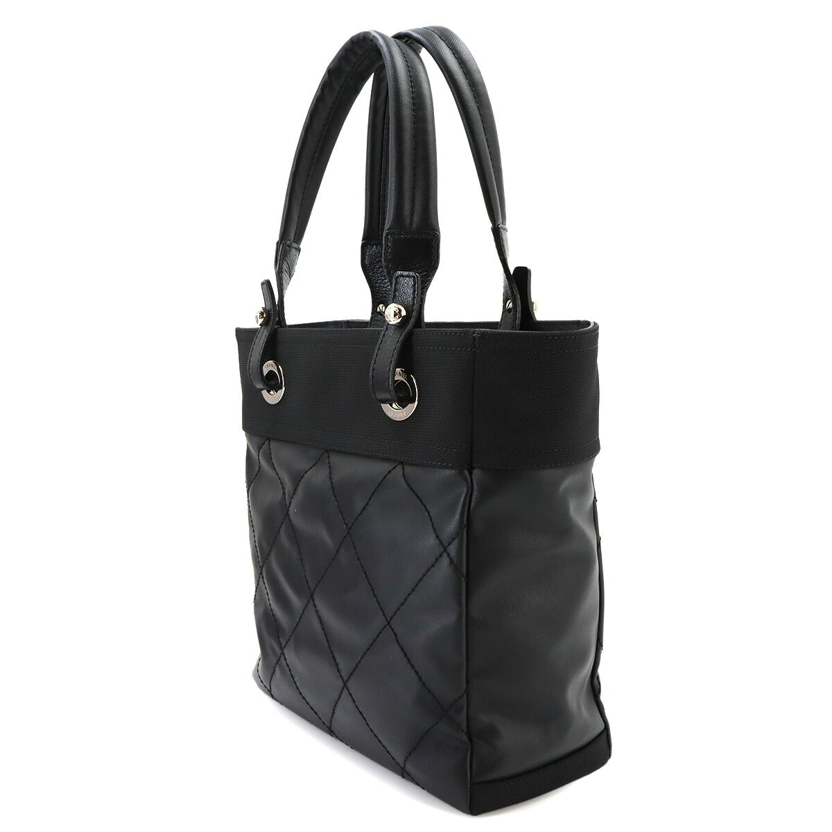 Paris Biarritz PM Tote Bag PVC Nylon Leather Black A34208 Purse
