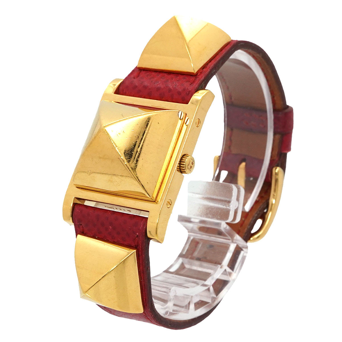 Medor Vintage pyramid Gold studs Quartz White Dial Ladies