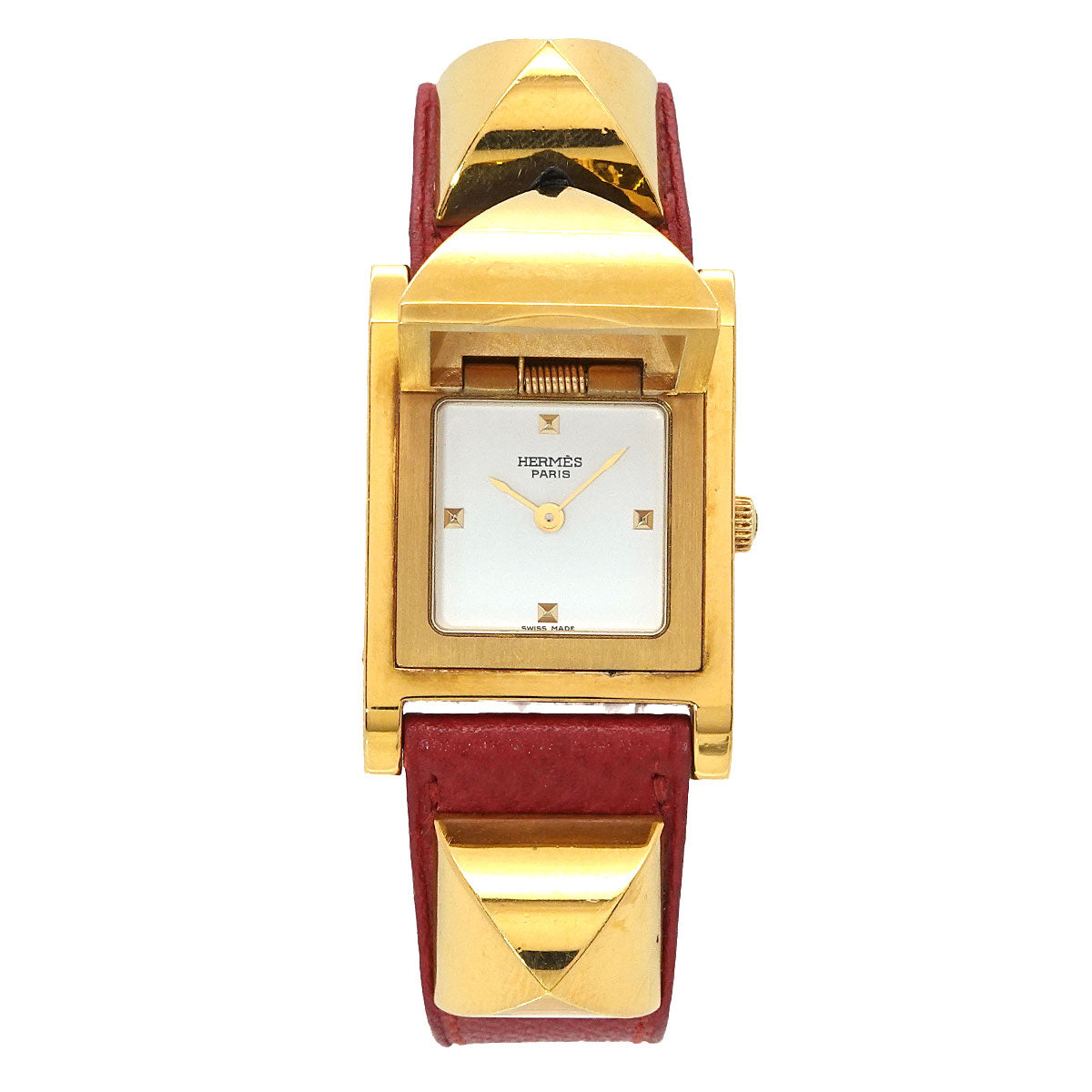 Medor Vintage pyramid Gold studs Quartz White Dial Ladies