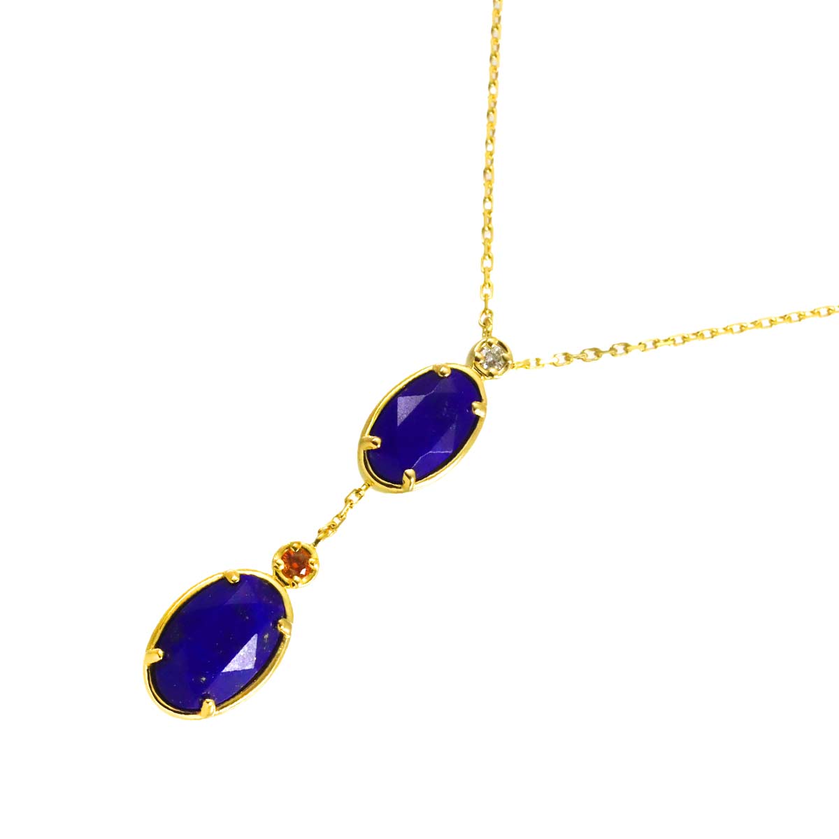 Lapis Lazuli Sapphire Diamond Necklace 18K YG 750