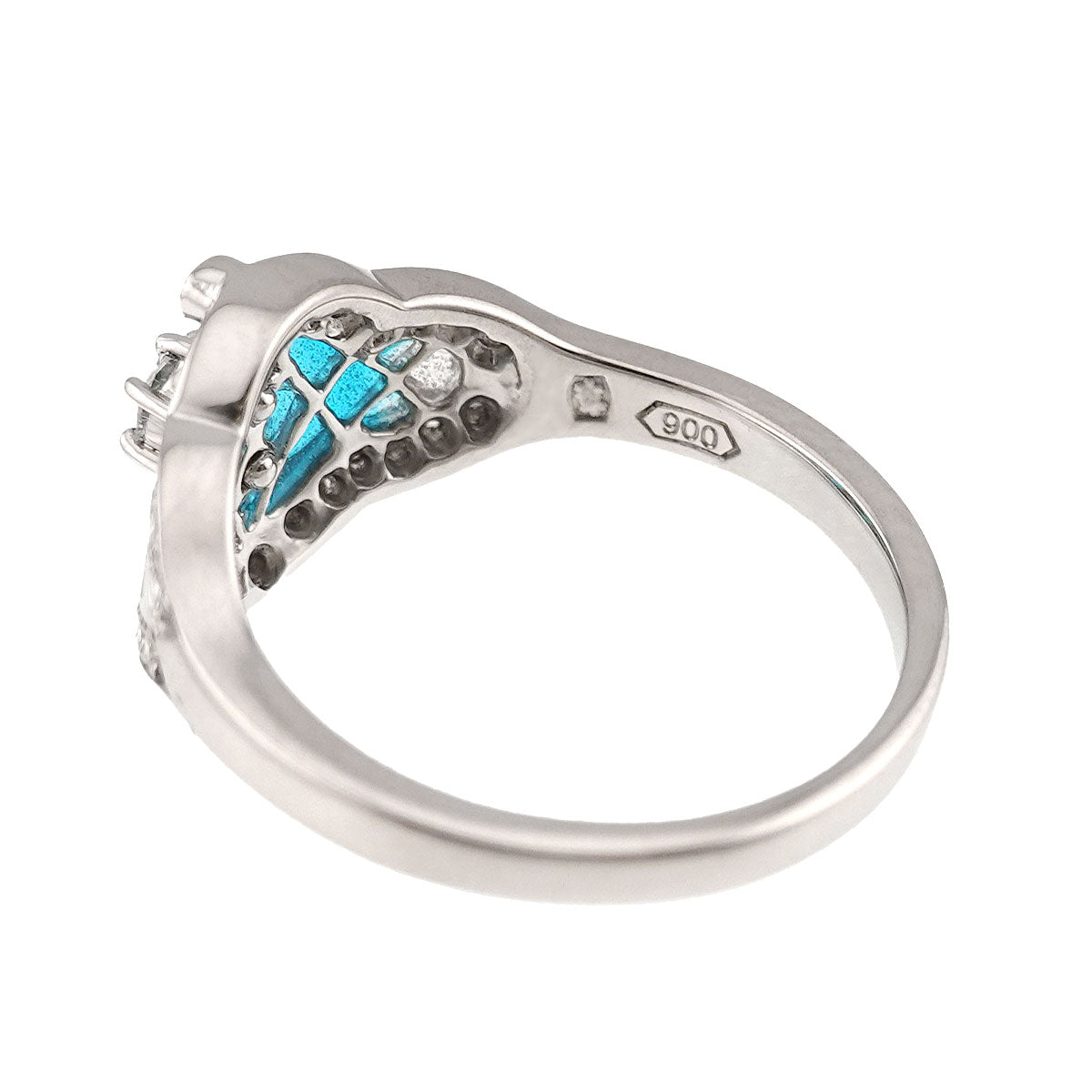 Enamel Diamond 0.11ct/0.10ct Ring Pt size5.25(US)