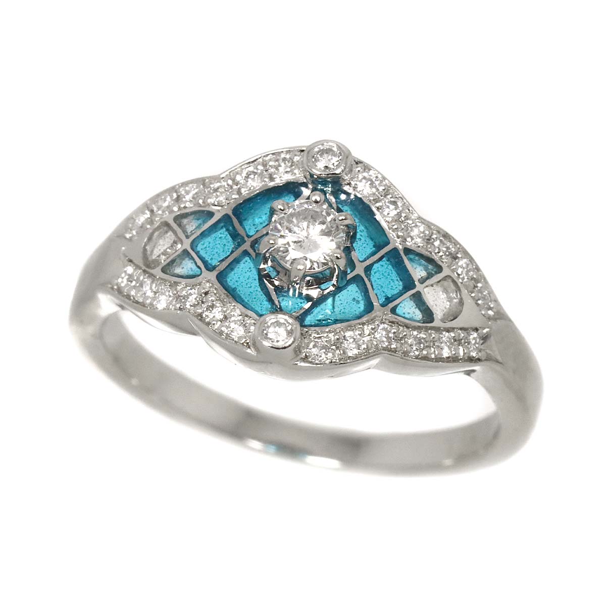 Enamel Diamond 0.11ct/0.10ct Ring Pt size5.25(US)