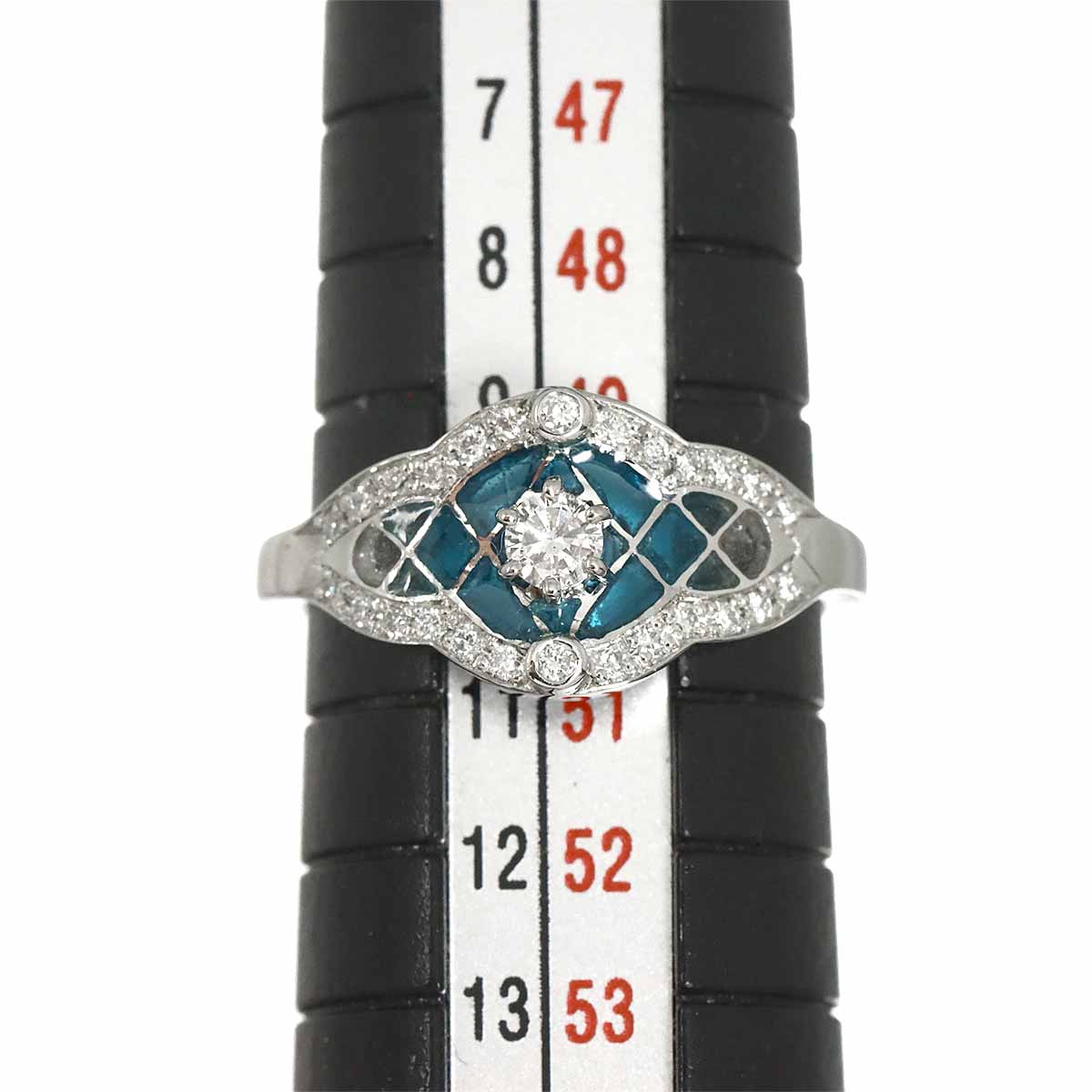 Enamel Diamond 0.11ct/0.10ct Ring Pt size5.25(US)