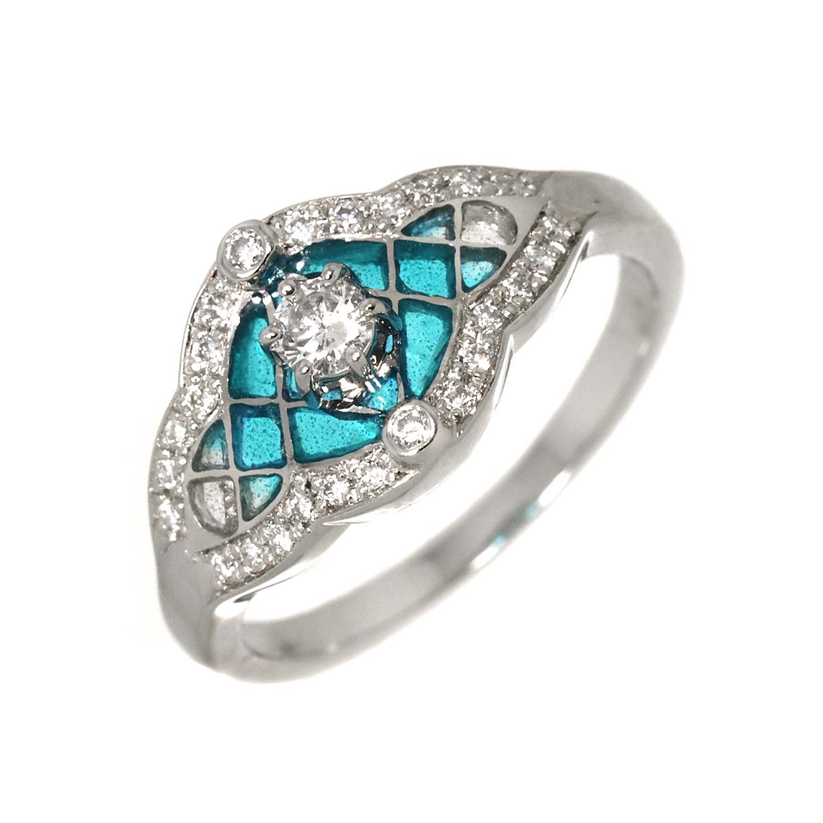 Enamel Diamond 0.11ct/0.10ct Ring Pt size5.25(US)