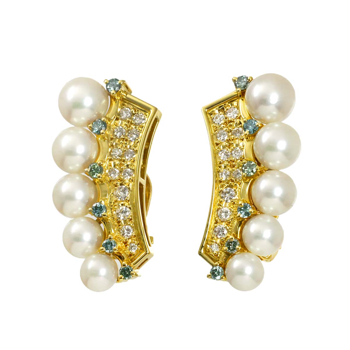 Akoya Pearl 8.2mm Diamond Earrings Clip on 18K YG 750