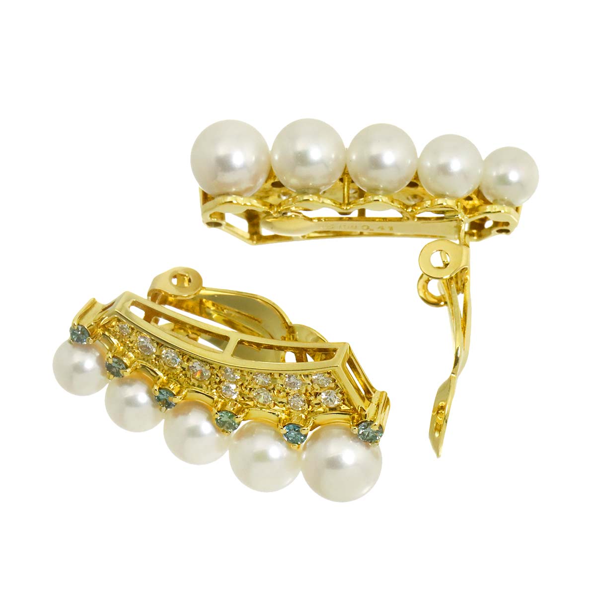 Akoya Pearl 8.2mm Diamond Earrings Clip on 18K YG 750