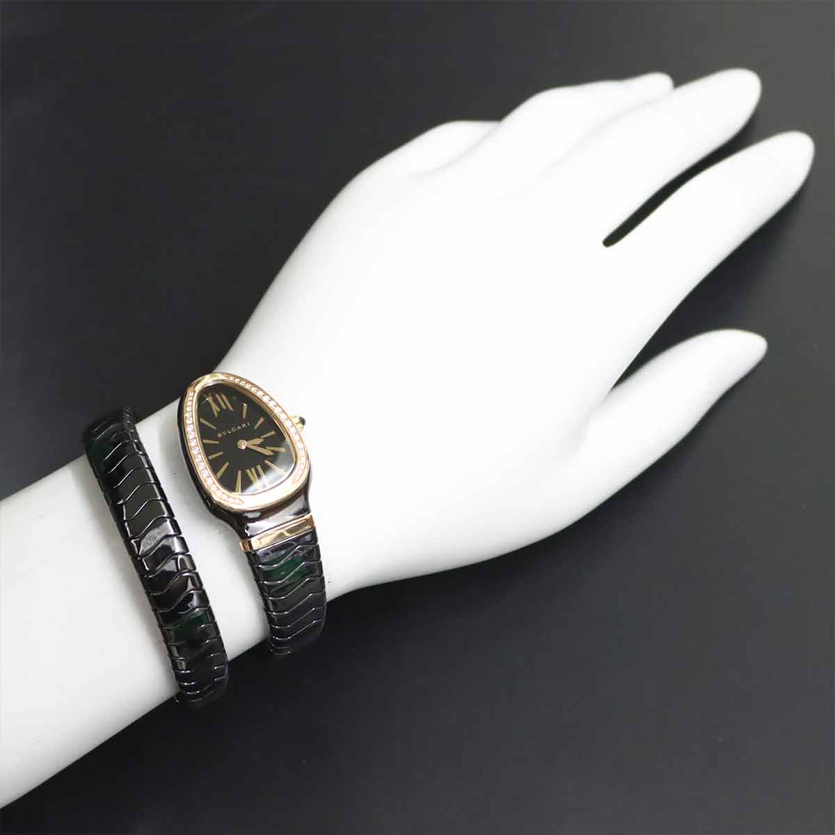 Serpenti SPC35BG Quartz K18PG Ceramic Ladies Watch