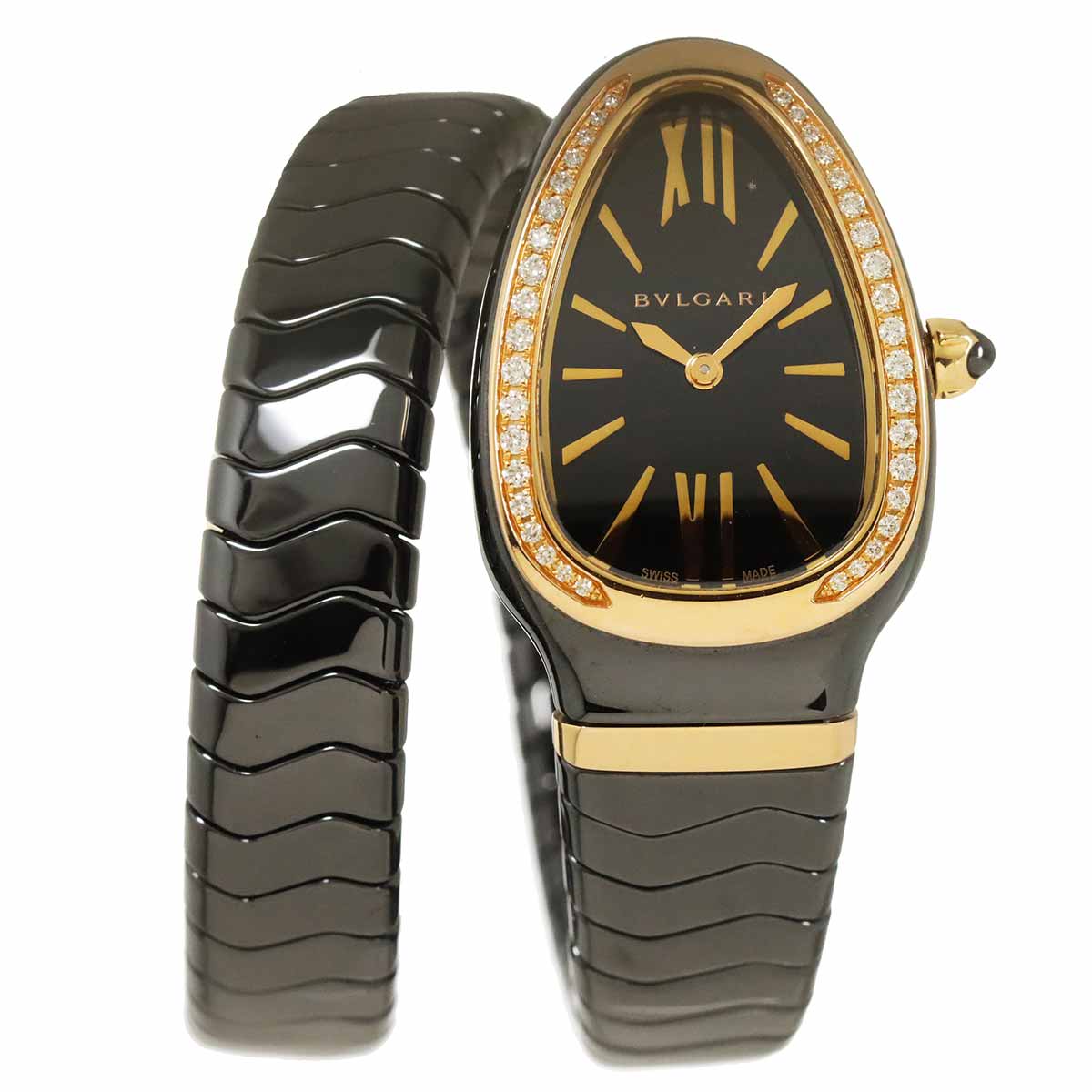 Serpenti SPC35BG Quartz K18PG Ceramic Ladies Watch