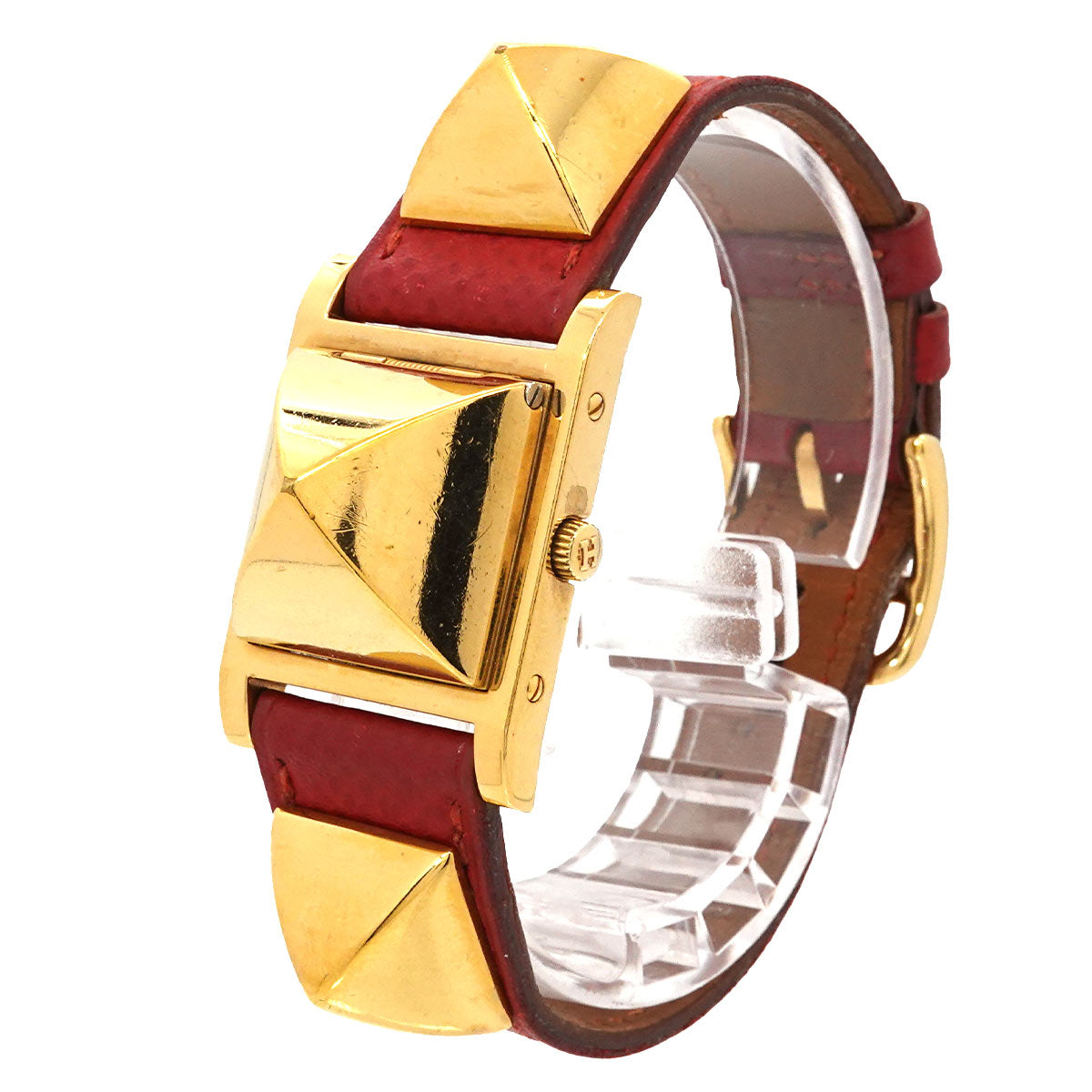 Medor Vintage pyramid Gold studs Quartz White Dial Ladies