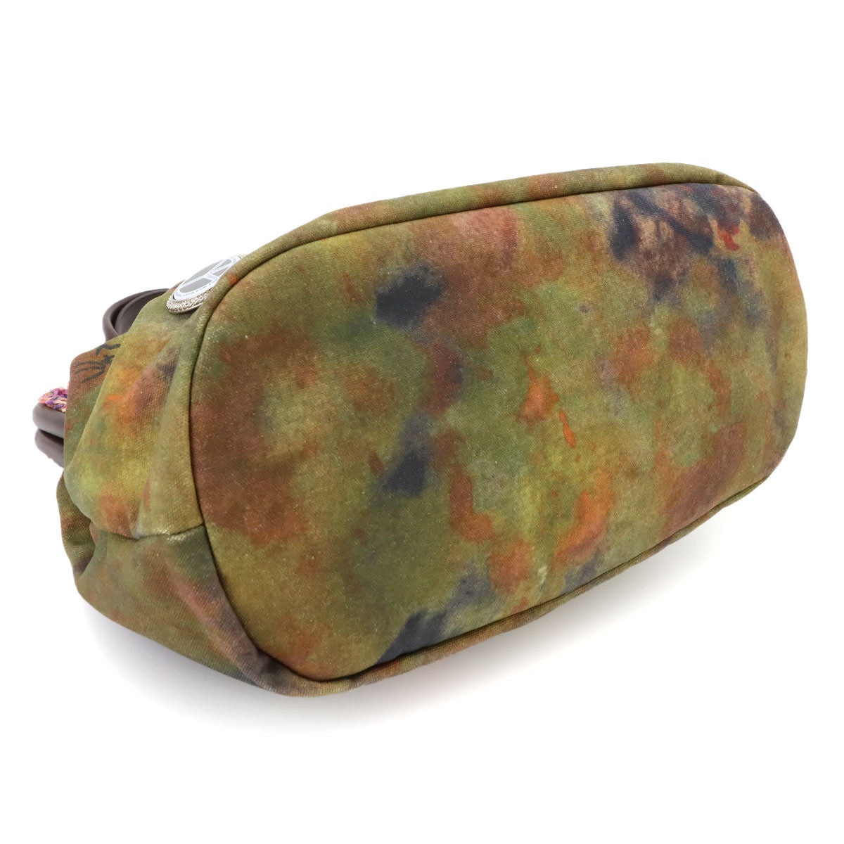Embroidery Graffiti Hand Bag Canvas Leather Khaki Brown A92791