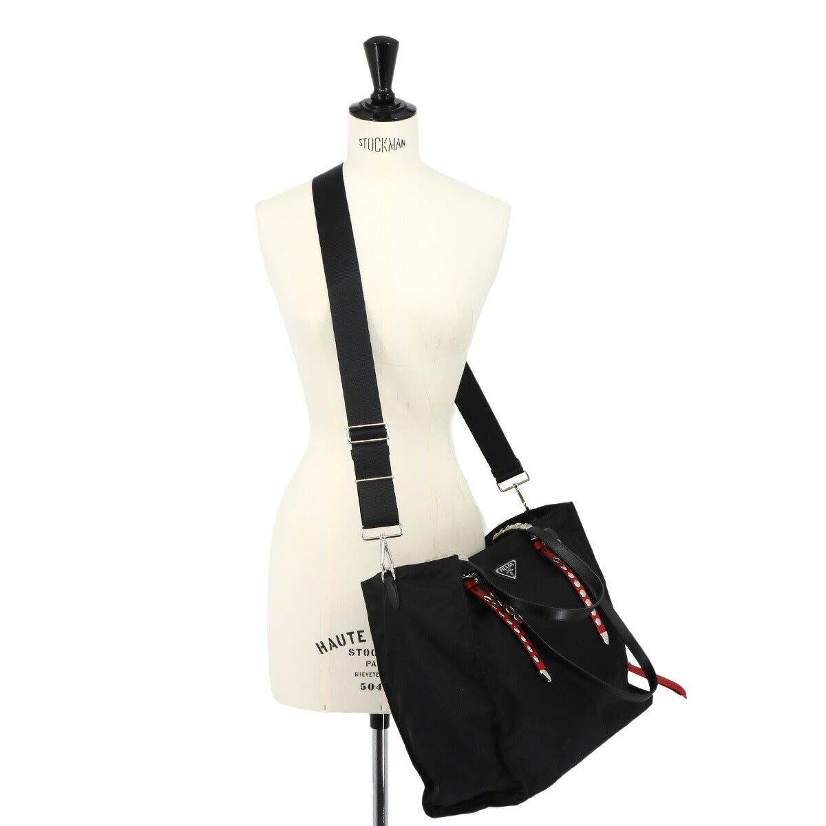 2way Tote Shoulder Bag Nylon Leather Black 1BG260