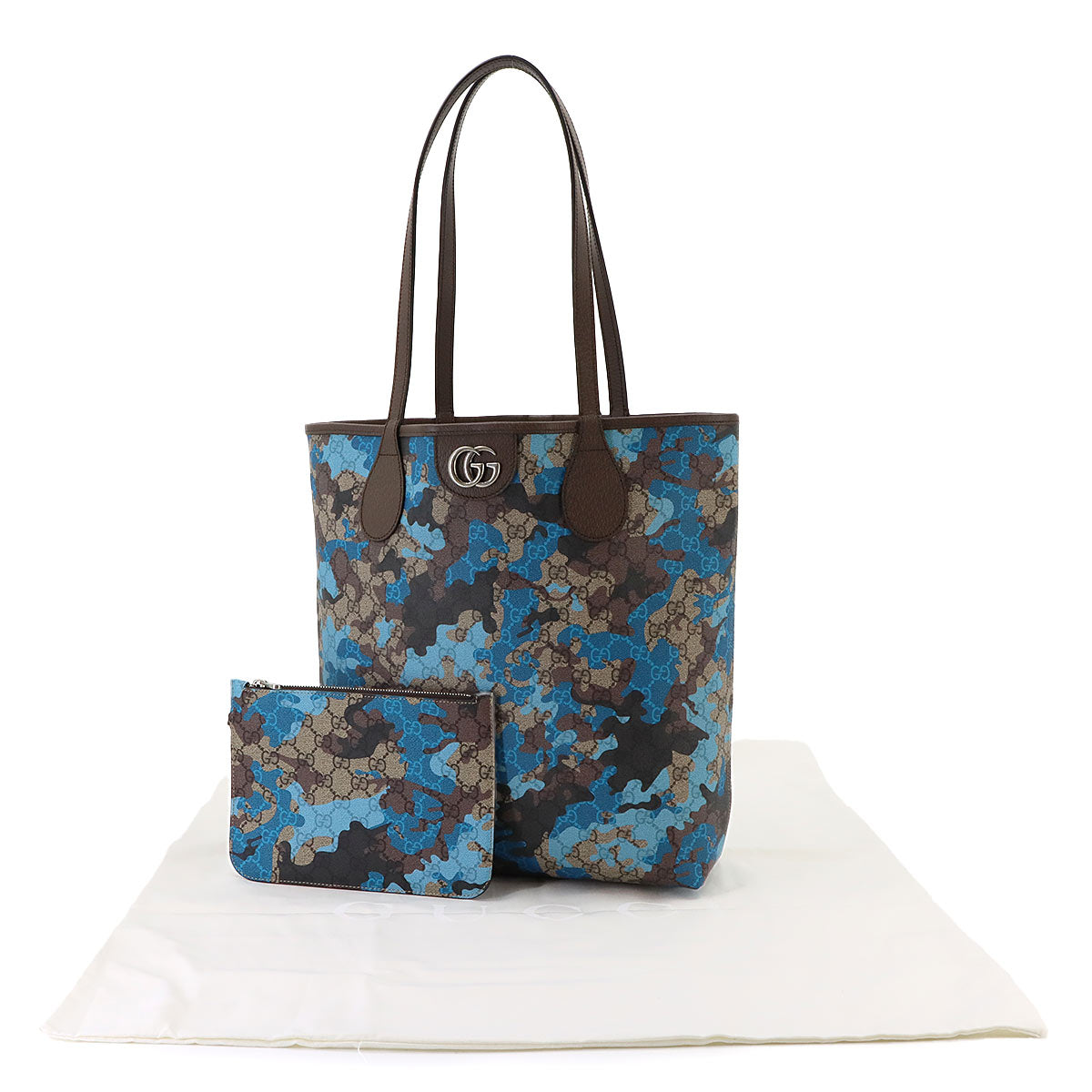 GG Supreme Tote Bag PVC Leather Beige Blue 858016 Camouflage