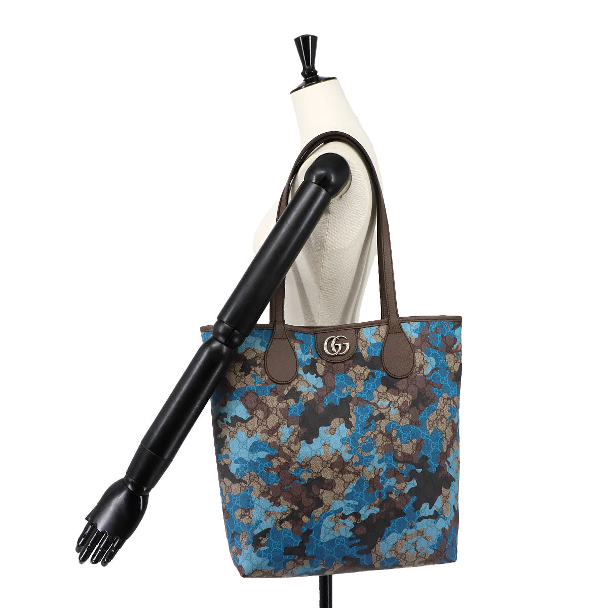 GG Supreme Tote Bag PVC Leather Beige Blue 858016 Camouflage