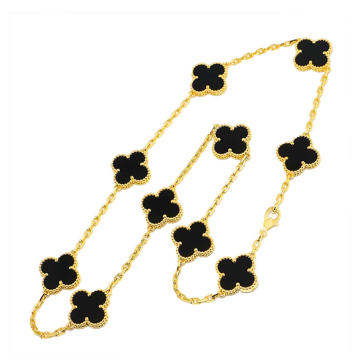 Vintage Alhambra Onyx 10P Necklace 18K YG 750