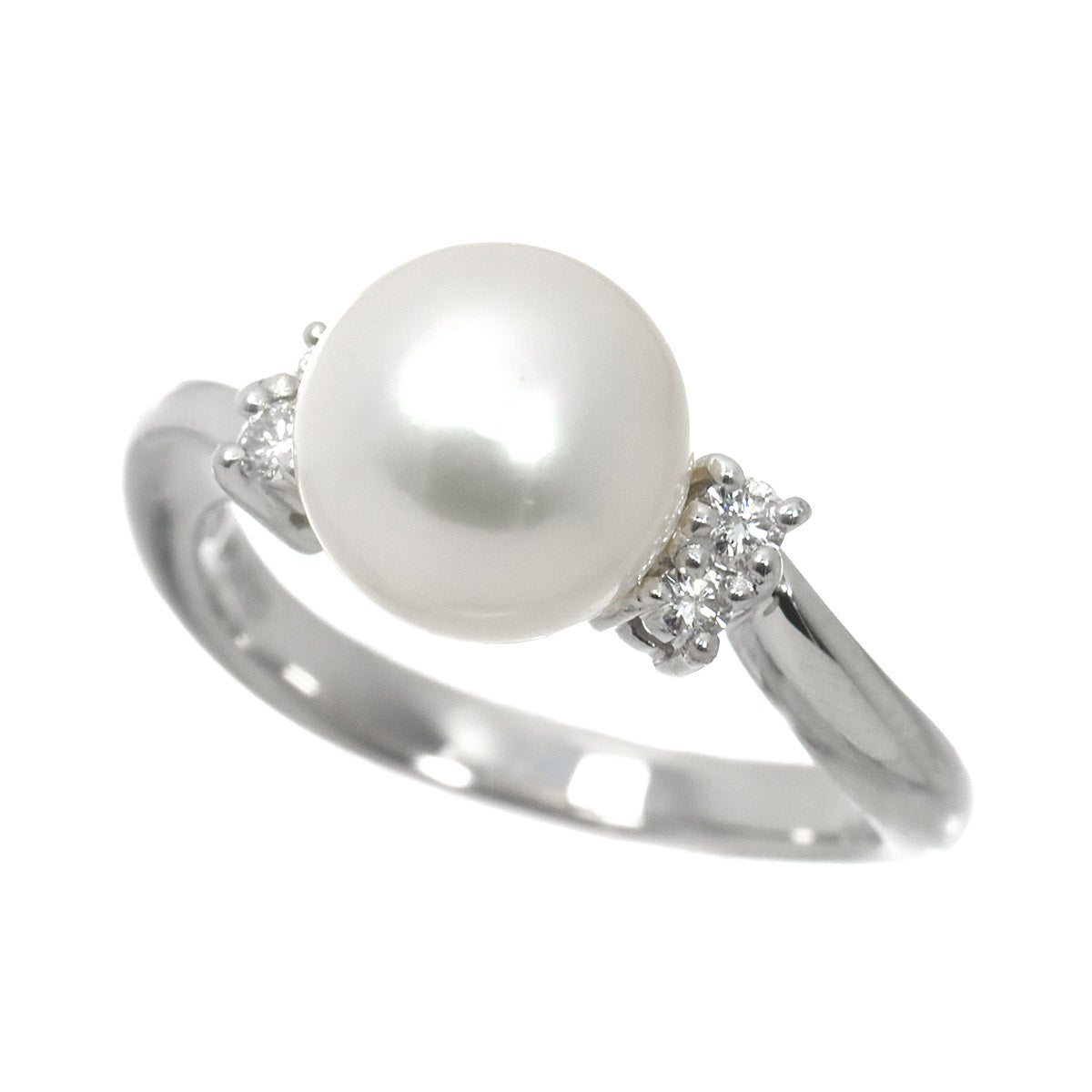 Akoya Pearl 8.7mm Diamond 0.10ct Ring Pt size6(US)