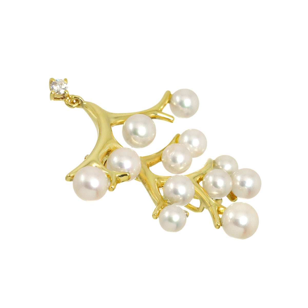 Akoya pearl 5.1-3.7mm Diamond Brooch 18K Yellow Gold 750