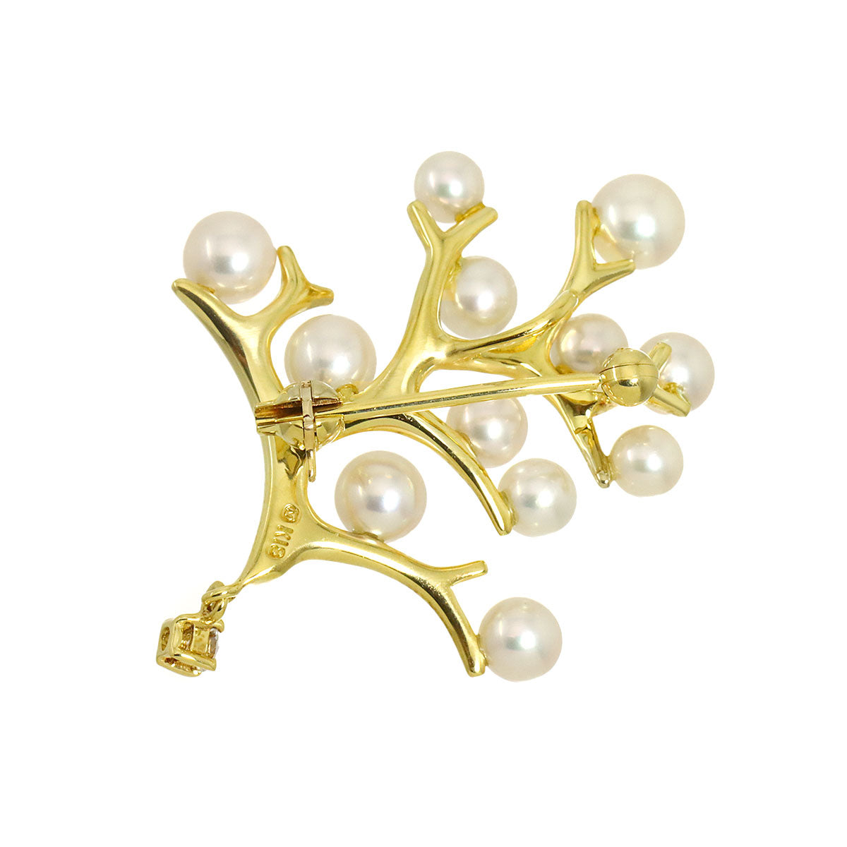 Akoya pearl 5.1-3.7mm Diamond Brooch 18K Yellow Gold 750
