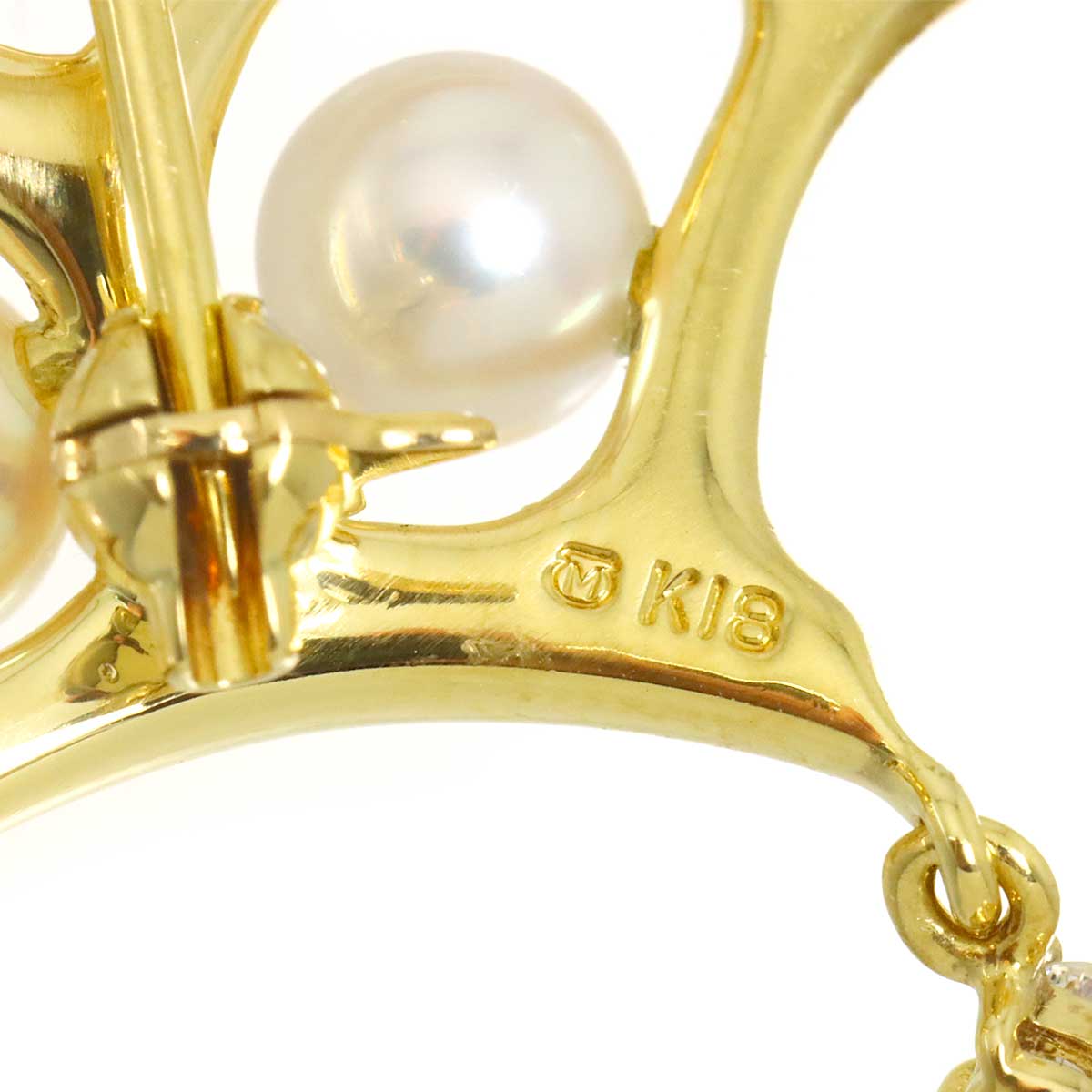 Akoya pearl 5.1-3.7mm Diamond Brooch 18K Yellow Gold 750
