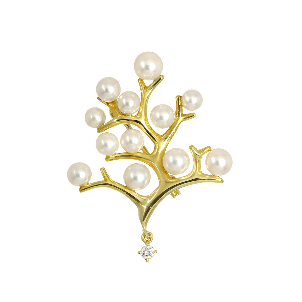 Akoya pearl 5.1-3.7mm Diamond Brooch 18K Yellow Gold 750